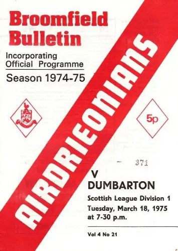 Programme: Airdrieonians, 18 Mar 1975